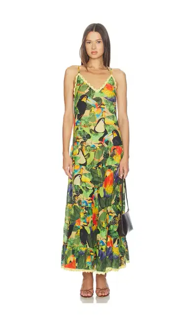 Farm Rio Bird Leaves Long Dress | Thumbnail 1