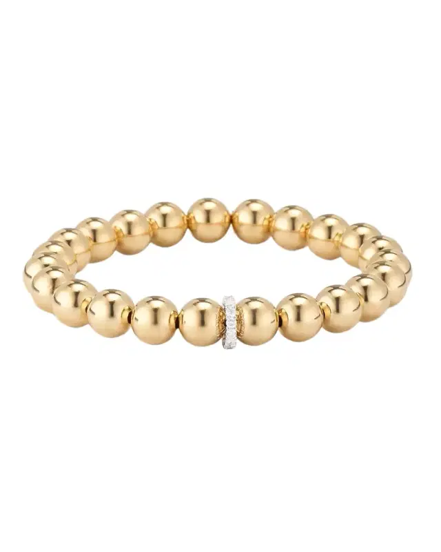 14k Yellow Gold Bead and Diamond Rondelle Bracelet