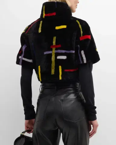 Gorski Abstract Short-Sleeve Lamb Shearling Crop Bolero | Thumbnail 2