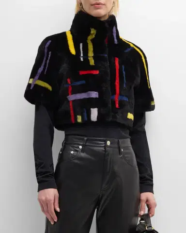Gorski Abstract Short-Sleeve Lamb Shearling Crop Bolero | Thumbnail 3
