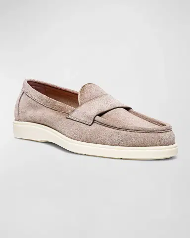 Santoni Men's Detroit Suede Rubber-Sole Penny Loafers | Thumbnail 2
