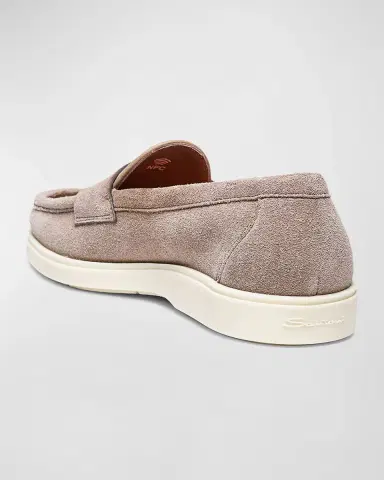 Santoni Men's Detroit Suede Rubber-Sole Penny Loafers | Thumbnail 3