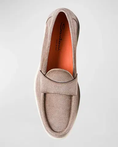 Santoni Men's Detroit Suede Rubber-Sole Penny Loafers | Thumbnail 5