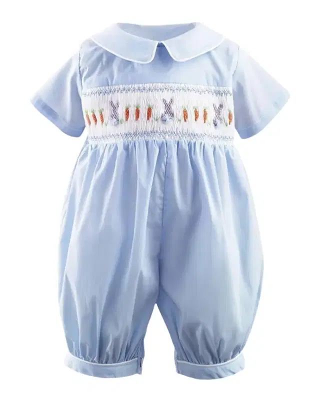 Girl 's Bunny Smocked Babysuit, Size 3M-18M