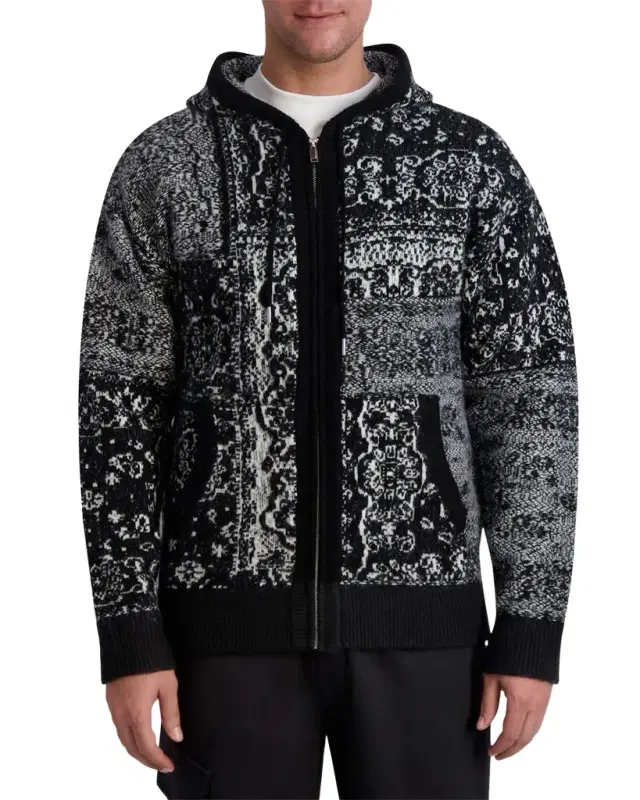 Karl Lagerfeld Paris White Label Bandana Full-Zip Hooded Sweater Cardigan