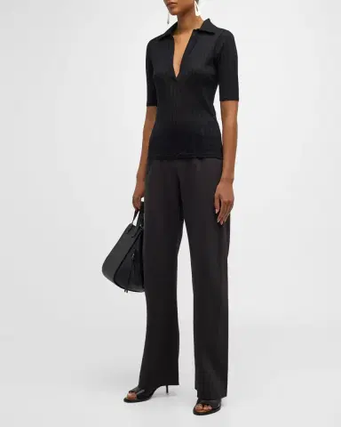 Vince Elbow-Sleeve Silk Rib Polo Shirt | Thumbnail 2