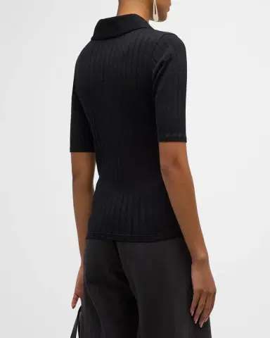 Vince Elbow-Sleeve Silk Rib Polo Shirt | Thumbnail 3