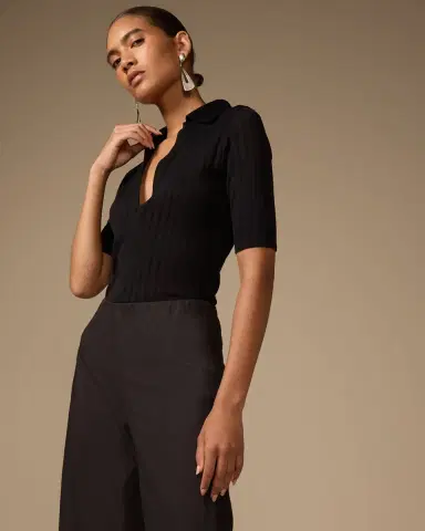 Vince Elbow-Sleeve Silk Rib Polo Shirt | Thumbnail 5