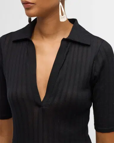 Vince Elbow-Sleeve Silk Rib Polo Shirt | Thumbnail 6