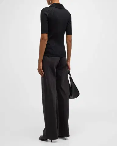 Vince Elbow-Sleeve Silk Rib Polo Shirt | Thumbnail 7