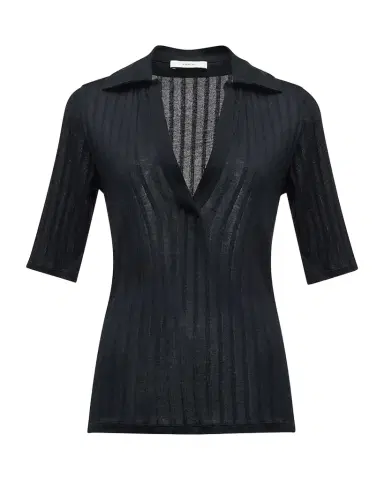 Vince Elbow-Sleeve Silk Rib Polo Shirt | Thumbnail 1