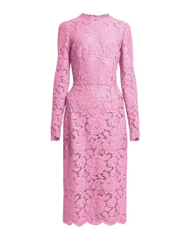 Floral Lace Long-Sleeve Midi Dress
