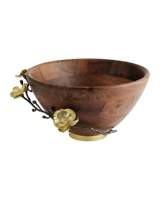 Michael Aram Gold Orchid Wooden Bowl
