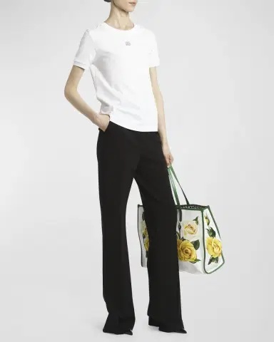 Dolce & Gabbana Cotton T-Shirt with Strass Crystal Logo | Thumbnail 2 Dolce & Gabbana Cotton T-Shirt with Strass Crystal Logo | Thumbnail 2