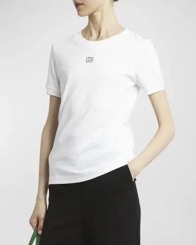 Dolce & Gabbana Cotton T-Shirt with Strass Crystal Logo | Thumbnail 4 Dolce & Gabbana Cotton T-Shirt with Strass Crystal Logo | Thumbnail 4
