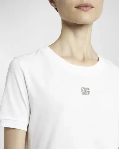 Dolce & Gabbana Cotton T-Shirt with Strass Crystal Logo | Thumbnail 5 Dolce & Gabbana Cotton T-Shirt with Strass Crystal Logo | Thumbnail 5
