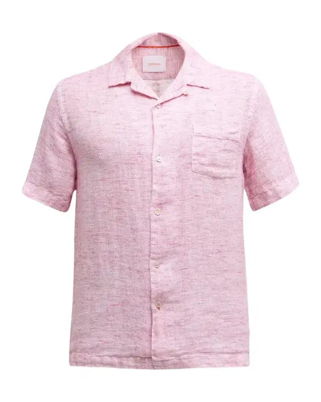 Men 's Capri Linen Micro-Print Short-Sleeve Shirt