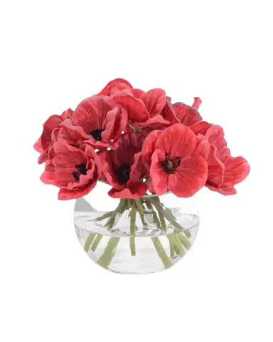 John-Richard Collection Real Touch Pretty Poppies 7" Faux Floral Arrangement in Glass Vase | Thumbnail 1