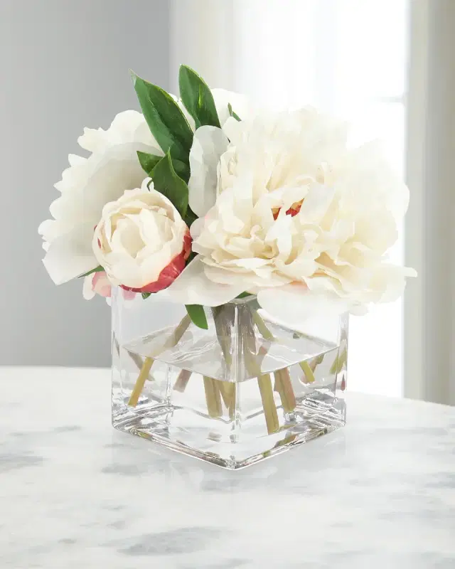John-Richard Collection Real Touch Dew Drops 8" Faux Floral Arrangement in Glass Vase