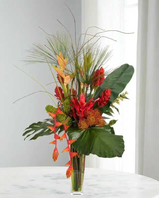 NDI Proteas & Ginger 61" Faux Floral Arrangement in Tapered Glass Vase