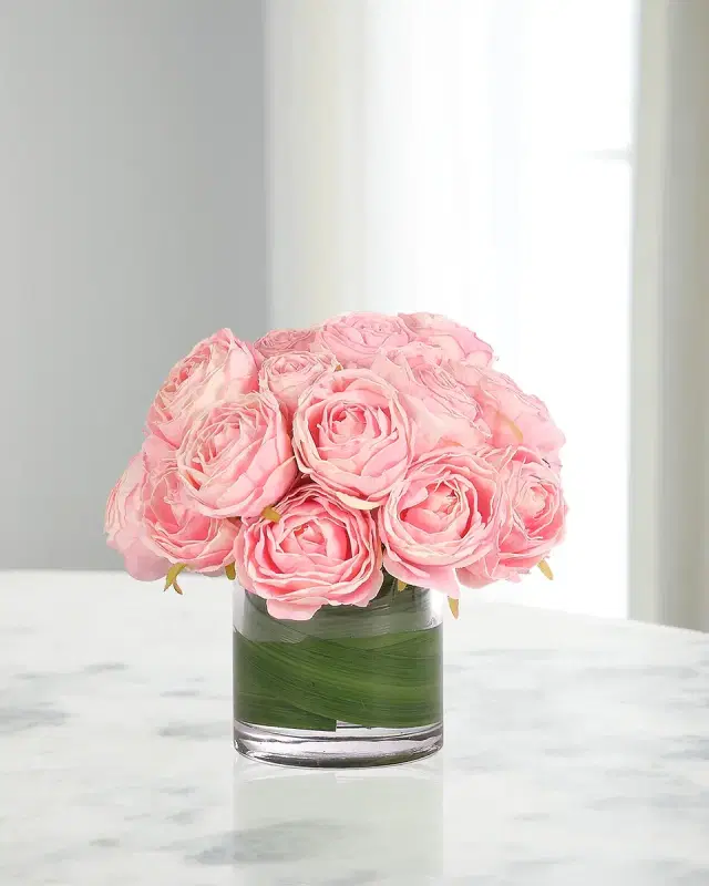 NDI Pink Roses 9" Faux Floral Arrangement in Glass Cylinder