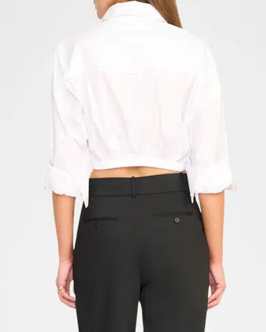 STAUD Lisa Tie-Front Cotton Shirting Crop Top | Thumbnail 3 STAUD Lisa Tie-Front Cotton Shirting Crop Top | Thumbnail 3