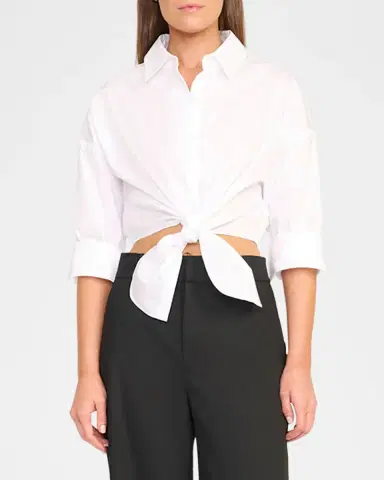 STAUD Lisa Tie-Front Cotton Shirting Crop Top | Thumbnail 4 STAUD Lisa Tie-Front Cotton Shirting Crop Top | Thumbnail 4