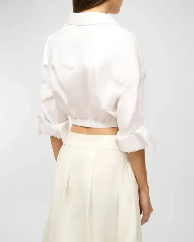 STAUD Lisa Tie-Front Cotton Shirting Crop Top | Thumbnail 5 STAUD Lisa Tie-Front Cotton Shirting Crop Top | Thumbnail 5