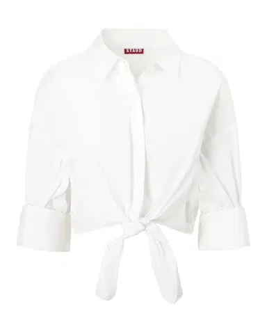 STAUD Lisa Tie-Front Cotton Shirting Crop Top | Thumbnail 1 STAUD Lisa Tie-Front Cotton Shirting Crop Top | Thumbnail 1