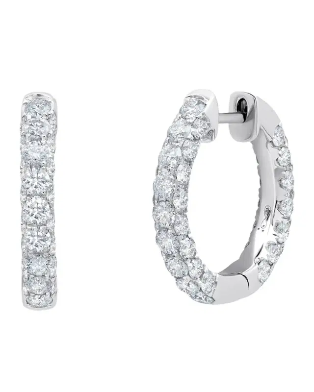 18K White Gold Diamond 3-Sided Hoop Earrings