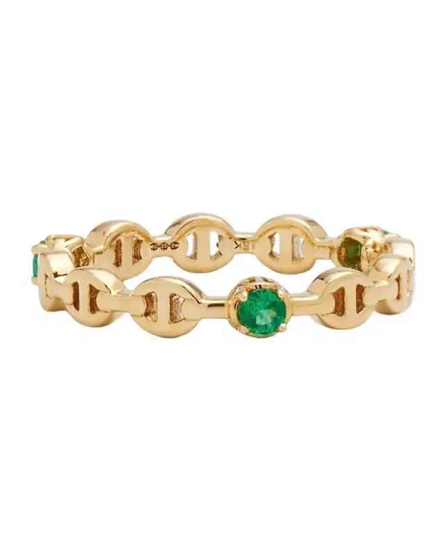 18K Gold Emerald Micro Tri-Link II Ring
