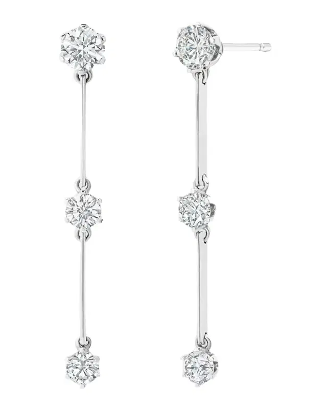 18k White Gold Floating Diamond Triple Drop Earrings