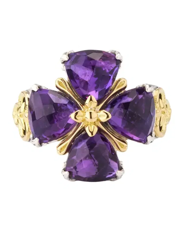 Anthos Sterling Silver and 18K Gold Dark Quartz Ring