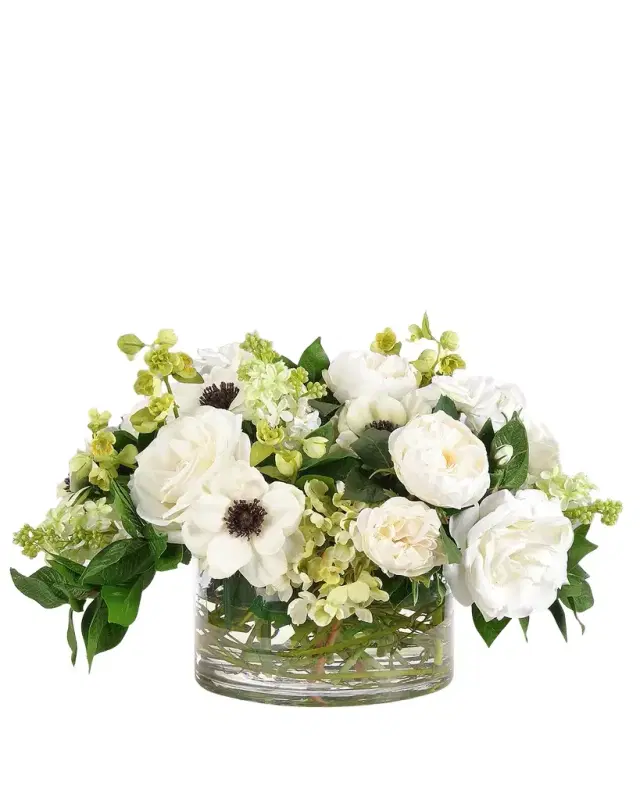 NDI Roses & Anemones 19" Faux Floral Arrangement in Glass Bowl