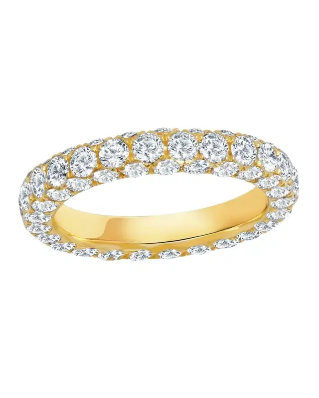 18k Gold 3-Side Diamond Band Ring, Size 6