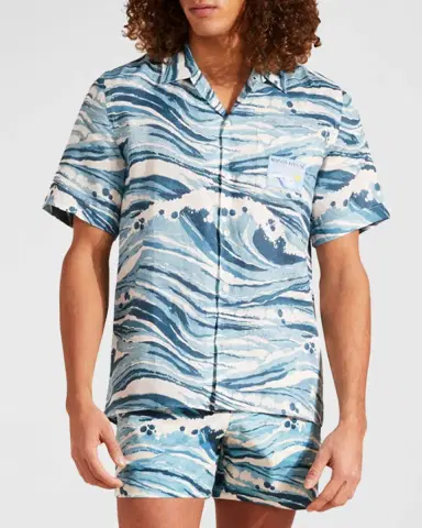 Vilebrequin x Maison Kitsune Men's Wave Linen Shirt | Thumbnail 4 Vilebrequin x Maison Kitsune Men's Wave Linen Shirt | Thumbnail 4