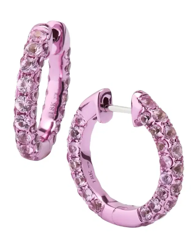 18K Gold Pink Sapphire Small Hoop Earrings