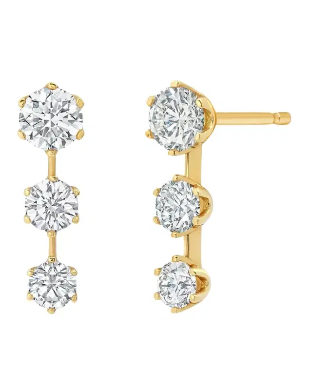 18k Yellow Gold Short Triple Diamond Drop Earrings