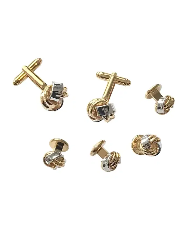 Men 's Two-Tone Classic Knot Gold Cufflink Stud Set
