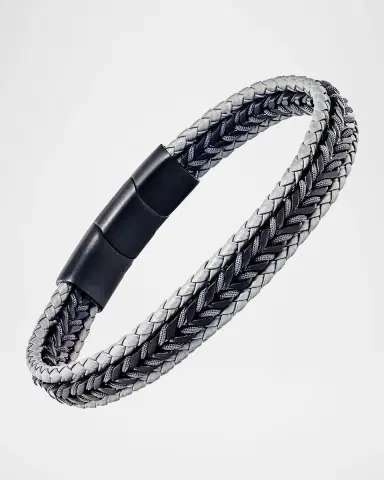 Link Up Men 's Woven Leather and Stainless Steel Bracelet | Thumbnail 2