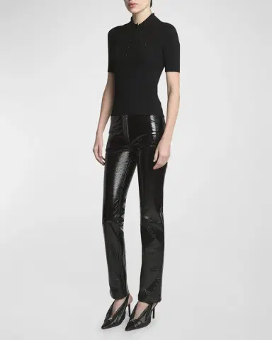 Courrèges Collared Rib-Knit Polo Top | Thumbnail 2