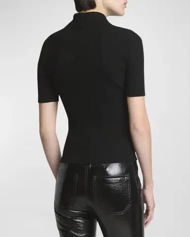 Courrèges Collared Rib-Knit Polo Top | Thumbnail 3