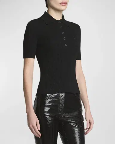 Courrèges Collared Rib-Knit Polo Top | Thumbnail 4