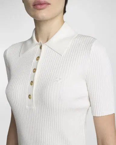 Courrèges Collared Rib-Knit Polo Top | Thumbnail 5