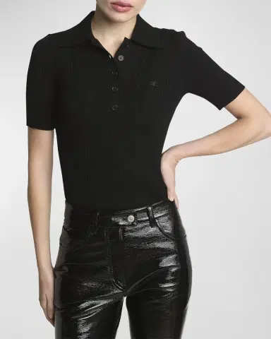Courrèges Collared Rib-Knit Polo Top | Thumbnail 10