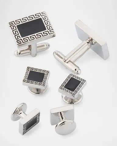 Link Up Men 's Greek Rectangle Cufflink Stud Set | Thumbnail 4 Link Up Men 's Greek Rectangle Cufflink Stud Set | Thumbnail 4