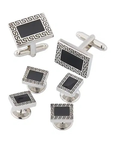 Link Up Men 's Greek Rectangle Cufflink Stud Set | Thumbnail 1 Link Up Men 's Greek Rectangle Cufflink Stud Set | Thumbnail 1