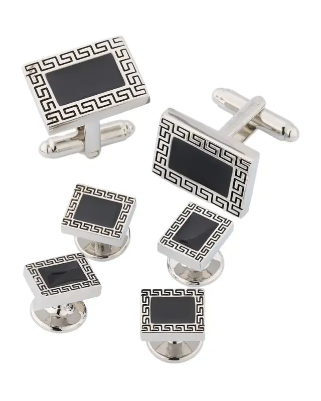 Men 's Greek Rectangle Cufflink Stud Set