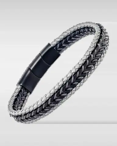 Link Up Men 's Woven Leather and Stainless Steel Bracelet | Thumbnail 2
