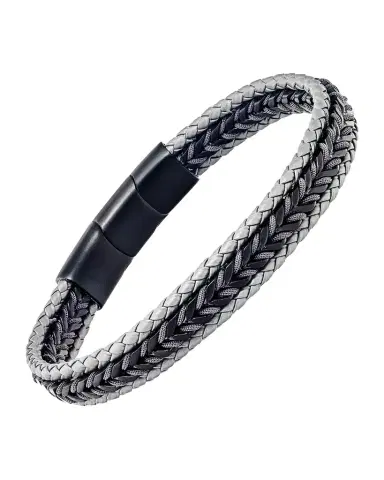 Link Up Men 's Woven Leather and Stainless Steel Bracelet | Thumbnail 1